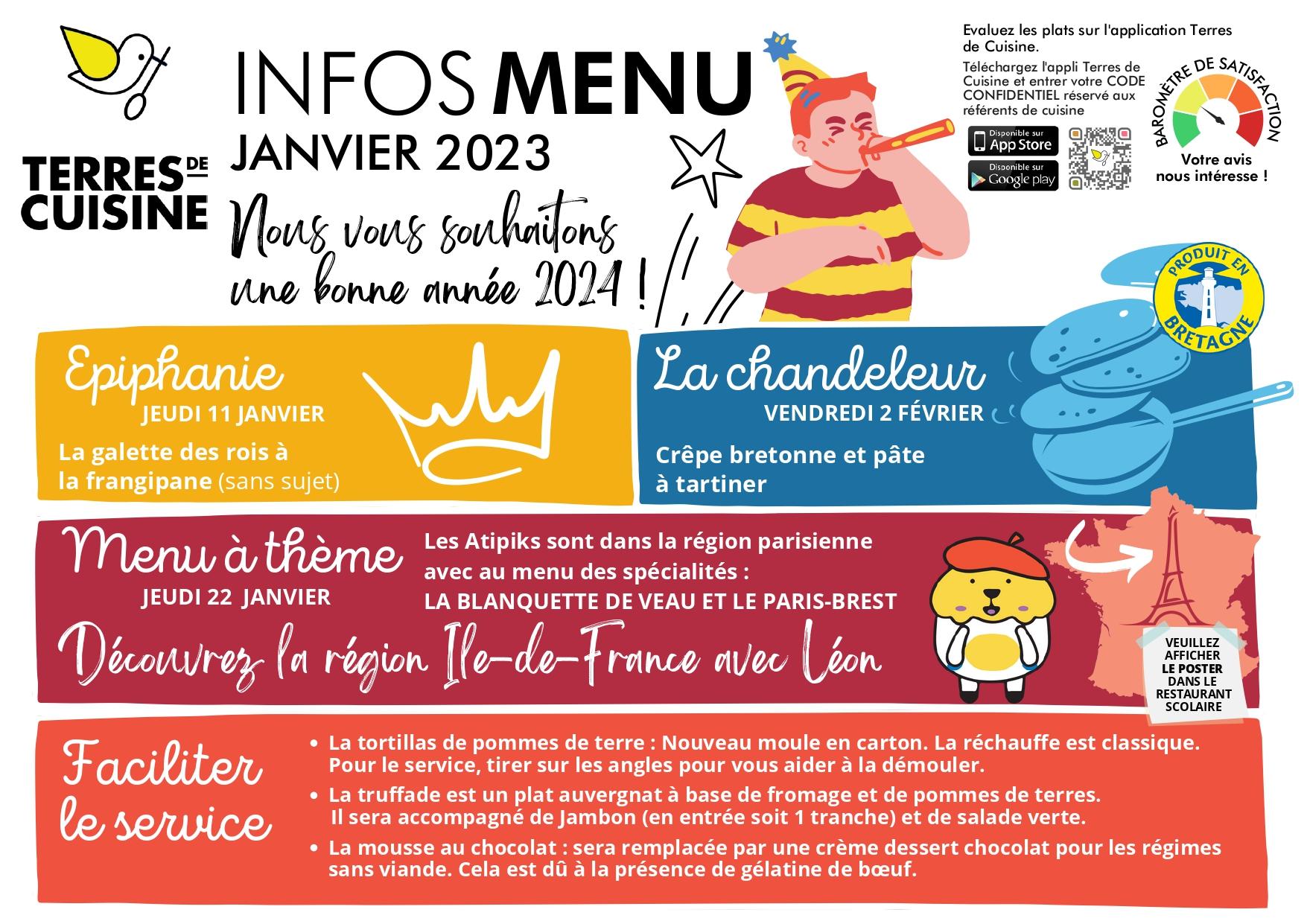 Infos menu janvier 2024